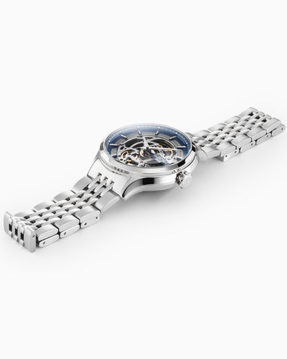 Competence Skeleton IV 43 mm Automatic Three-Hand Blue Dial Silver Bracelet Sapphire glass Stainless Steel swiss watch