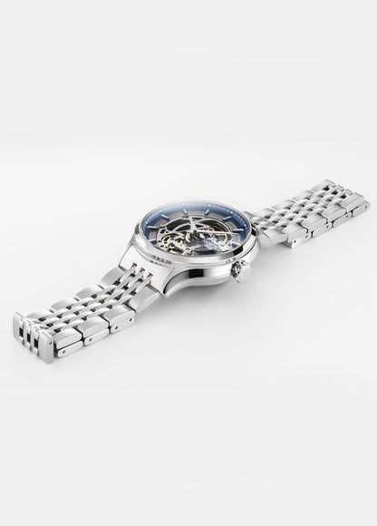 Competence Skeleton IV 43 mm Automatic Three-Hand Blue Dial Silver Bracelet Sapphire glass Stainless Steel swiss watch