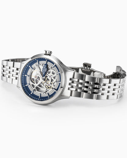 Competence Skeleton IV 43 mm Automatic Three-Hand Blue Dial Silver Bracelet Sapphire glass Stainless Steel swiss watch