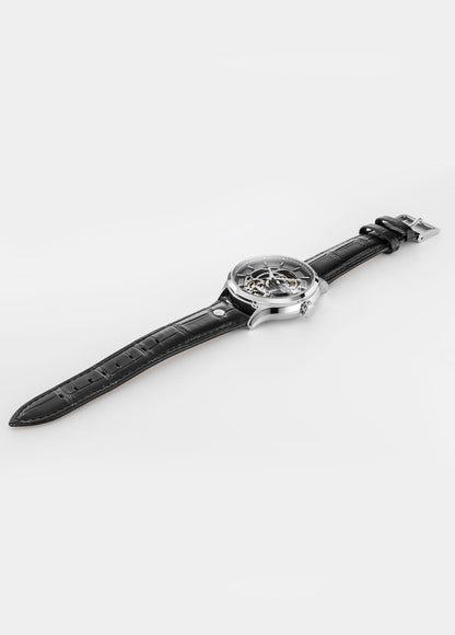 Competence Skeleton IV 43 mm Automatic Three-Hand Black Leather Strap Sapphire glass Stainless Steel swiss watch