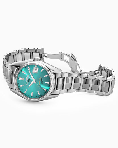 Searock Automatic 42 mm Automatic Three-Hand Date Sky Blue Dial Silver Bracelet Sapphire glass Stainless Steel swiss watch