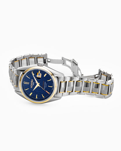 Searock Automatic 42 mm Automatic Three-Hand Date Blue Pattern Dial Two-Tone Bracelet Sapphire glass Stainless Steel swiss watch