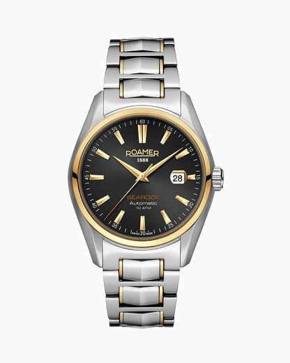 Searock Automatic 42 mm Automatic Three-Hand Date Black Sunray Dial Two-Tone Bracelet Sapphire glass Stainless Steel swiss watch