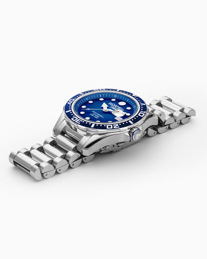 Rockshell Mark III Scuba 44 mm Quartz Three-Hand Date Blue Dial Turning Bezel Silver Bracelet Sapphire glass Stainless Steel swiss watch