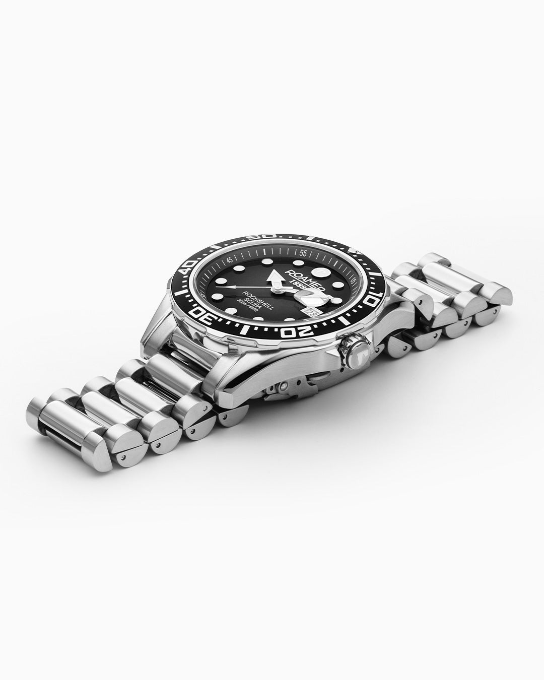 Rockshell Mark III Scuba 44 mm Quartz Three-Hand Date Black Dial Turning Bezel Silver Bracelet Sapphire glass Stainless Steel swiss watch