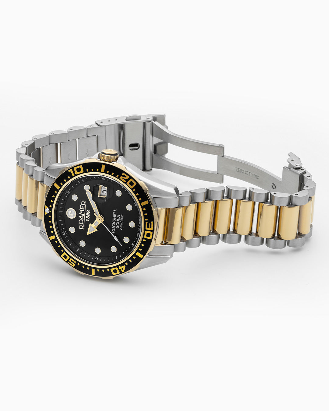 Rockshell Mark III Scuba 44 mm Quartz Three-Hand Date Turning Bezel Two-Tone Bracelet Sapphire glass Stainless Steel swiss watch