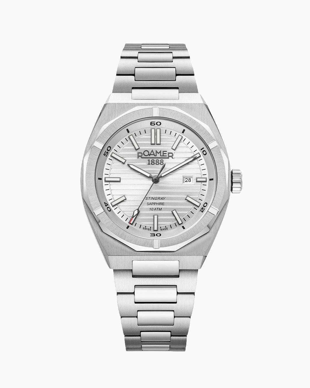 Stingray 42 mm Quartz Three-Hand Date Silver Dial Silver Bracelet Sapphire glass Stainless Steel swiss watch