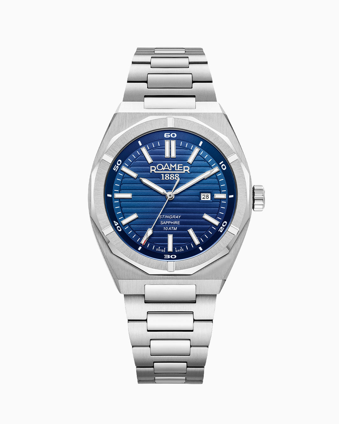 Stingray 42 mm Quartz Three-Hand Date Blue Dial Silver Bracelet Sapphire glass Stainless Steel swiss watch
