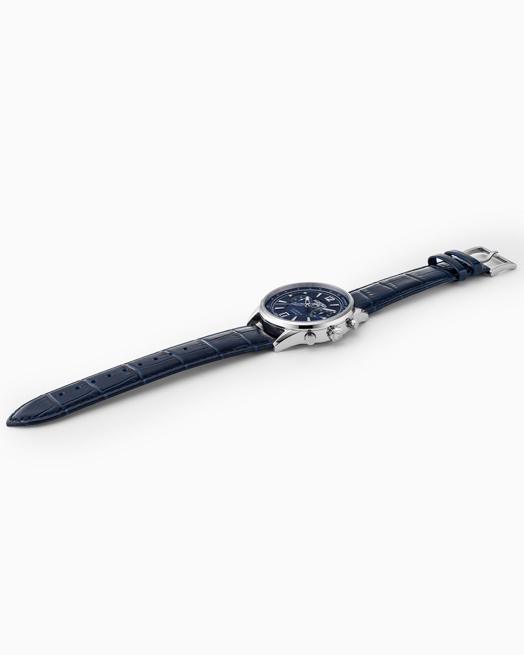 Superior Chrono III 44mm Quartz Chronograph Date Blue Dial Darkblue Leather Strap Sapphire glass Stainless Steel swiss watch