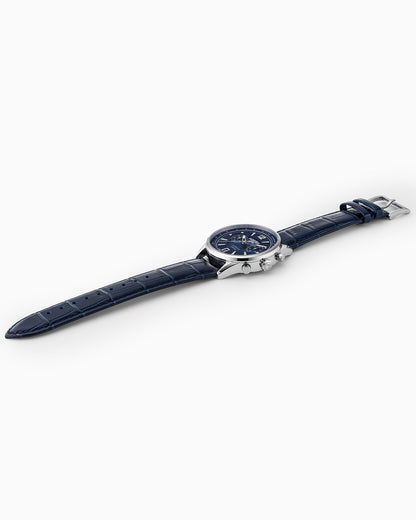 Superior Chrono III 44mm Quartz Chronograph Date Blue Dial Darkblue Leather Strap Sapphire glass Stainless Steel swiss watch