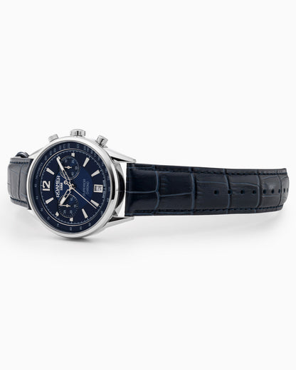 Superior Chrono III 44mm Quartz Chronograph Date Blue Dial Darkblue Leather Strap Sapphire glass Stainless Steel swiss watch