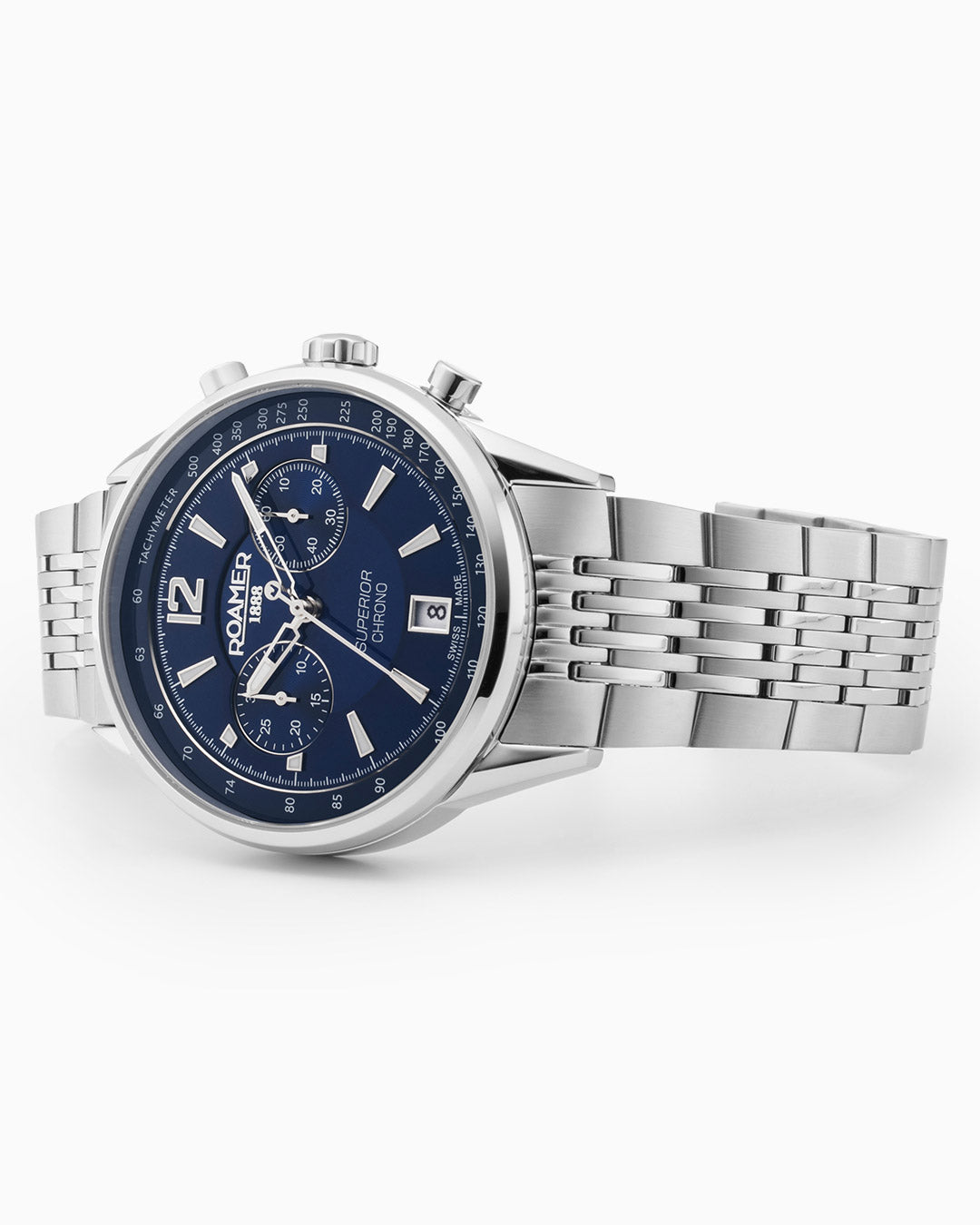 Superior Chrono III 44mm Quartz Chronograph Date Blue Dial Silver Bracelet Sapphire glass Stainless Steel swiss watch