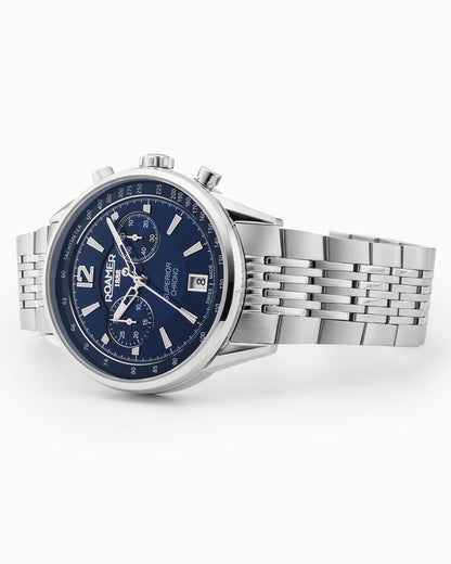 Superior Chrono III 44mm Quartz Chronograph Date Blue Dial Silver Bracelet Sapphire glass Stainless Steel swiss watch
