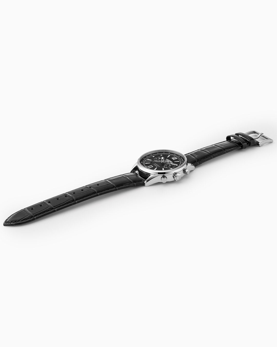 Superior Chrono III 44mm Quartz Chronograph Date Black Dial Black Leather Strap Sapphire glass Stainless Steel swiss watch
