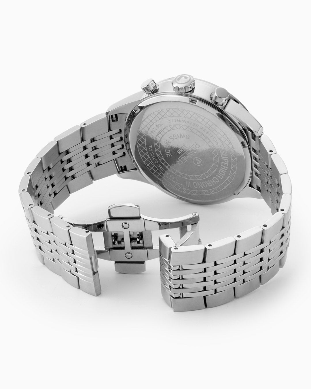 Superior Chrono III 44mm Quartz Chronograph Date Black Dial Silver Bracelet Sapphire glass Stainless Steel swiss watch