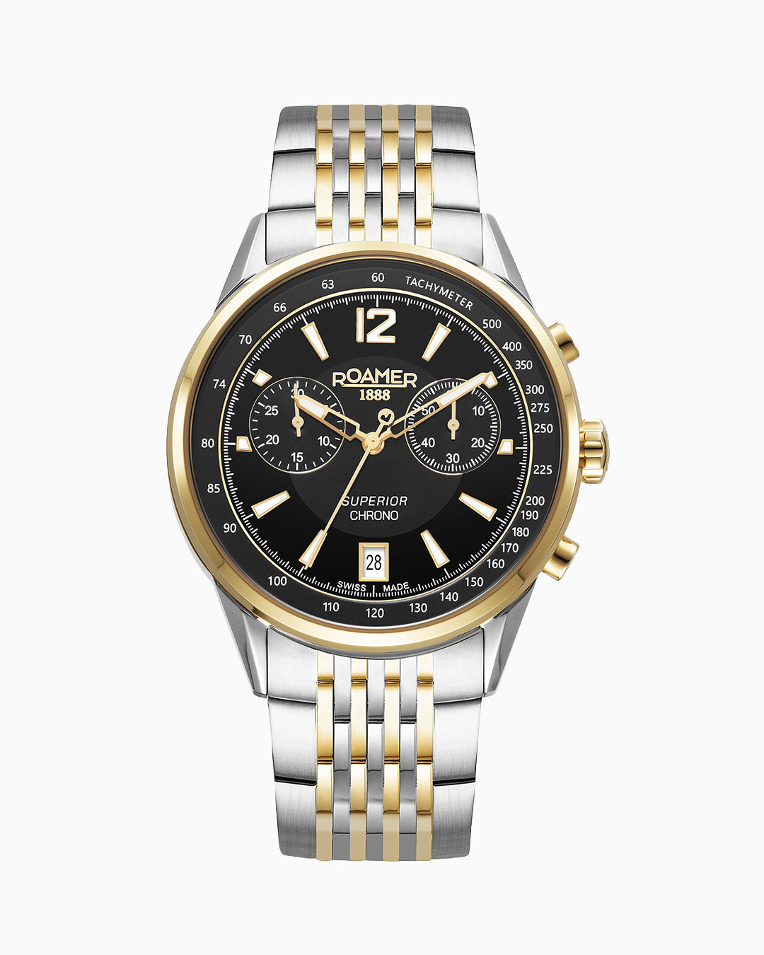 Superior Chrono III 44mm Quartz Chronograph Date Black Dial Two-Tone Bracelet Sapphire glass Stainless Steel swiss watch