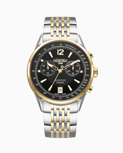 Superior Chrono III 44mm Quartz Chronograph Date Black Dial Two-Tone Bracelet Sapphire glass Stainless Steel swiss watch