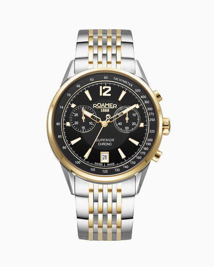 Superior Chrono III 44mm Quartz Chronograph Date Black Dial Two-Tone Bracelet Sapphire glass Stainless Steel swiss watch