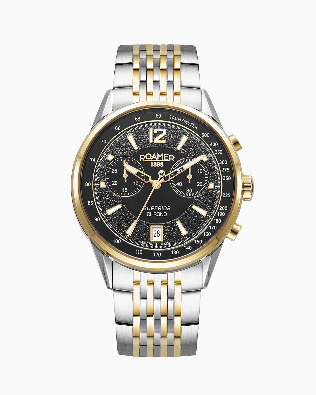 Superior Chrono III 44mm Quartz Chronograph Date Black Dial Two-Tone Bracelet Sapphire glass Stainless Steel swiss watch