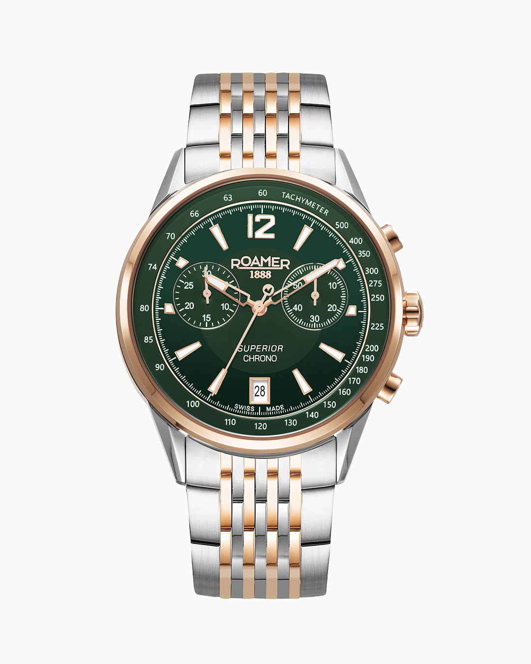 Superior Chrono III 44mm Quartz Chronograph Date Green Dial Two-Tone Bracelet Sapphire glass Stainless Steel swiss watch