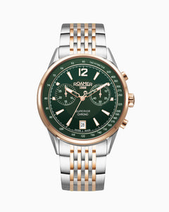 Superior Chrono III 44mm Quartz Chronograph Date Green Dial Two-Tone Bracelet Sapphire glass Stainless Steel swiss watch