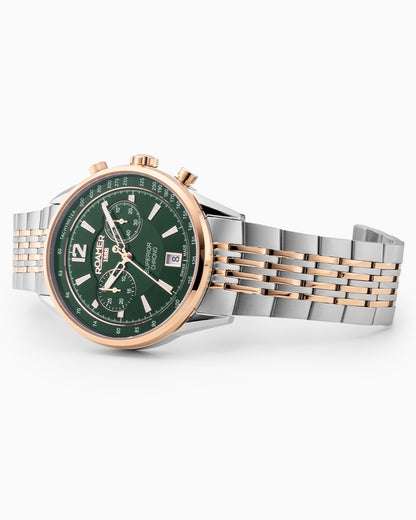 Superior Chrono III 44mm Quartz Chronograph Date Green Dial Two-Tone Bracelet Sapphire glass Stainless Steel swiss watch