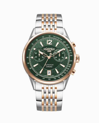 Superior Chrono III 44mm Quartz Chronograph Date Green Dial Two-Tone Bracelet Sapphire glass Stainless Steel swiss watch
