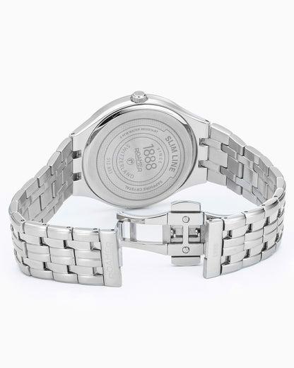 Slim Line Classic 40 mm Quartz Three-Hand Date Green Dial Silver Bracelet Sapphire glass Stainless Steel swiss watch