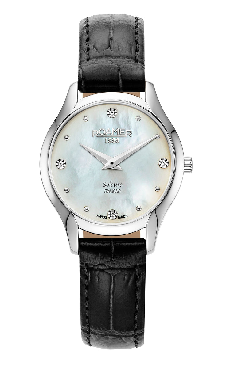 Soleure 30mm Quartz Two-Hand Black Leather Bracelet Sapphire glass Stainless Steel swiss watch