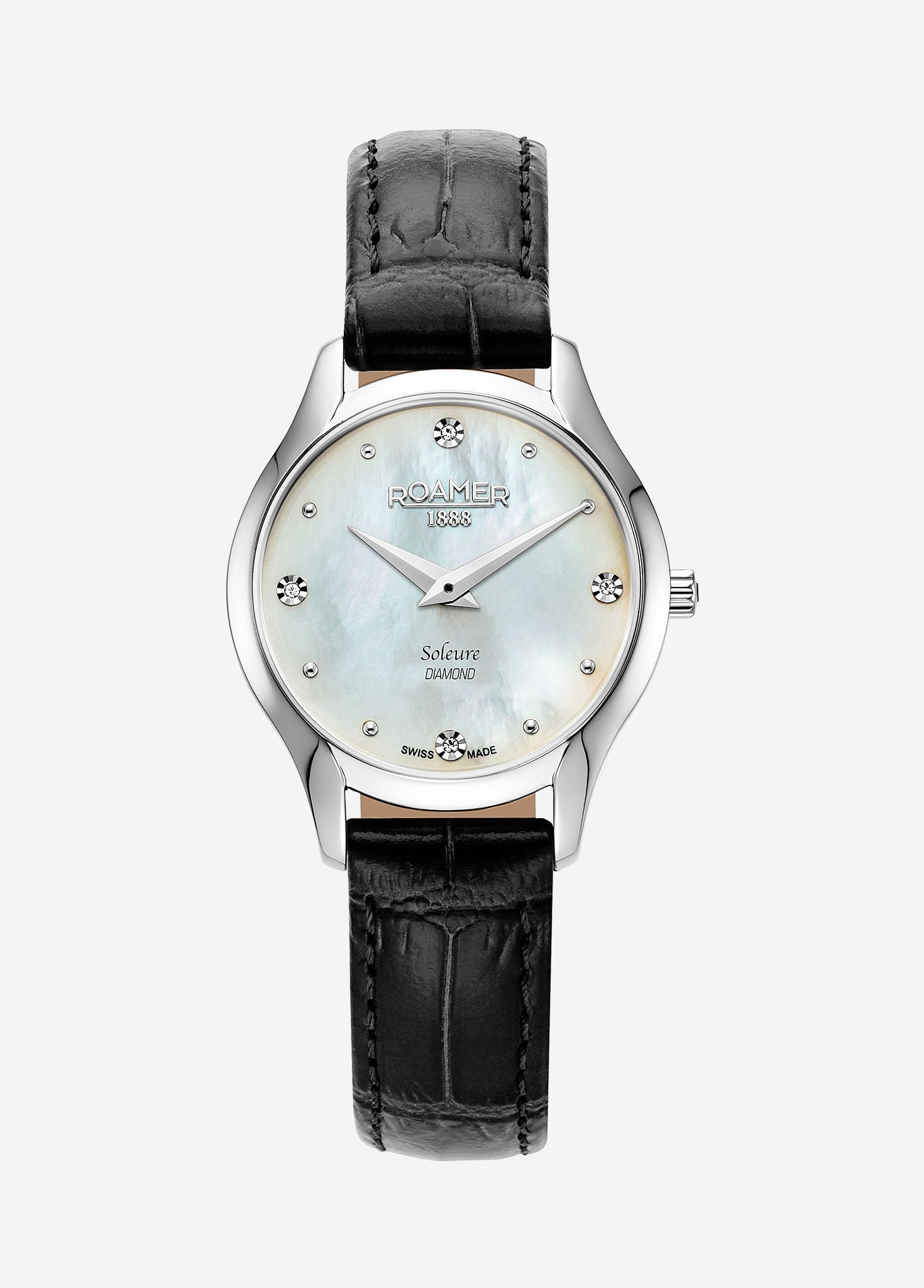 Soleure 30mm Quartz Two-Hand White Mop Dial  Black Leather Bracelet Sapphire glass Stainless Steel swiss watch