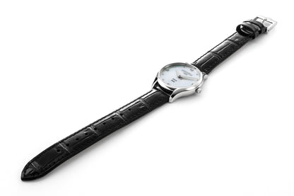 Soleure 30mm Quartz Two-Hand White Mop Dial  Black Leather Bracelet Sapphire glass Stainless Steel swiss watch