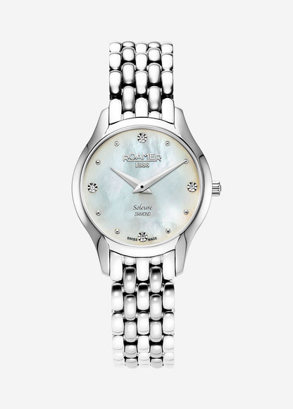 Soleure 30mm Quartz Two-Hand White Mop Dial  Silver Bracelet Sapphire glass Stainless Steel swiss watch