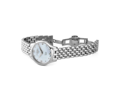 Soleure 30mm Quartz Two-Hand White Mop Dial  Silver Bracelet Sapphire glass Stainless Steel swiss watch