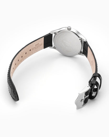Soleure 30mm Quartz Two-Hand Black Mop Dial  Black Leather Bracelet Sapphire glass Stainless Steel swiss watch
