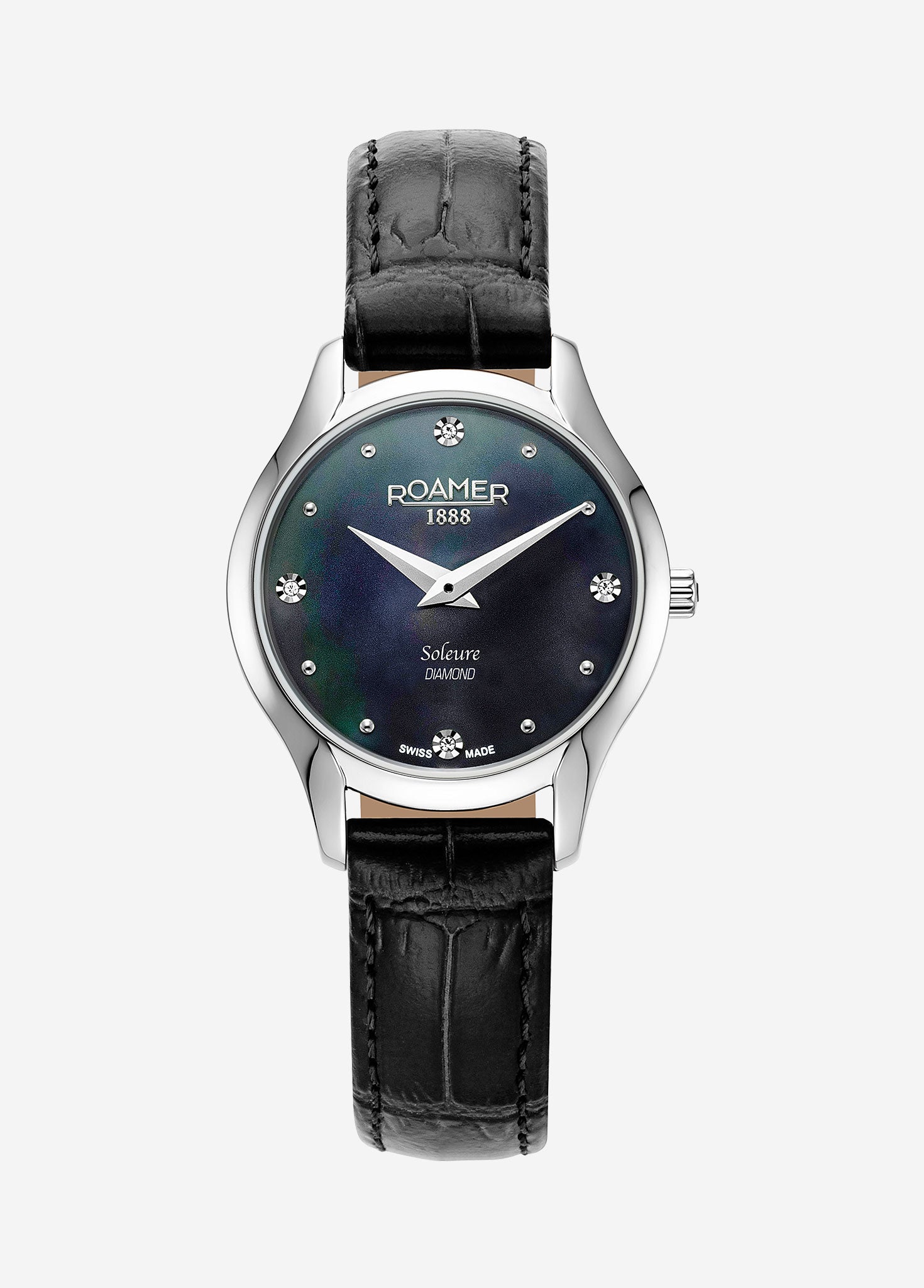 Soleure 30mm Quartz Two-Hand Black Mop Dial  Black Leather Bracelet Sapphire glass Stainless Steel swiss watch