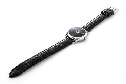 Soleure 30mm Quartz Two-Hand Black Mop Dial  Black Leather Bracelet Sapphire glass Stainless Steel swiss watch
