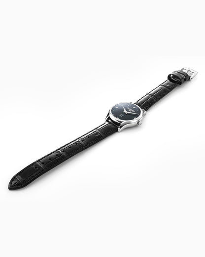 Soleure 30mm Quartz Two-Hand Black Mop Dial  Black Leather Bracelet Sapphire glass Stainless Steel swiss watch