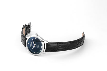 Soleure 30mm Quartz Two-Hand Black Mop Dial  Black Leather Bracelet Sapphire glass Stainless Steel swiss watch