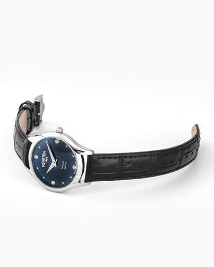 Soleure 30mm Quartz Two-Hand Black Mop Dial  Black Leather Bracelet Sapphire glass Stainless Steel swiss watch