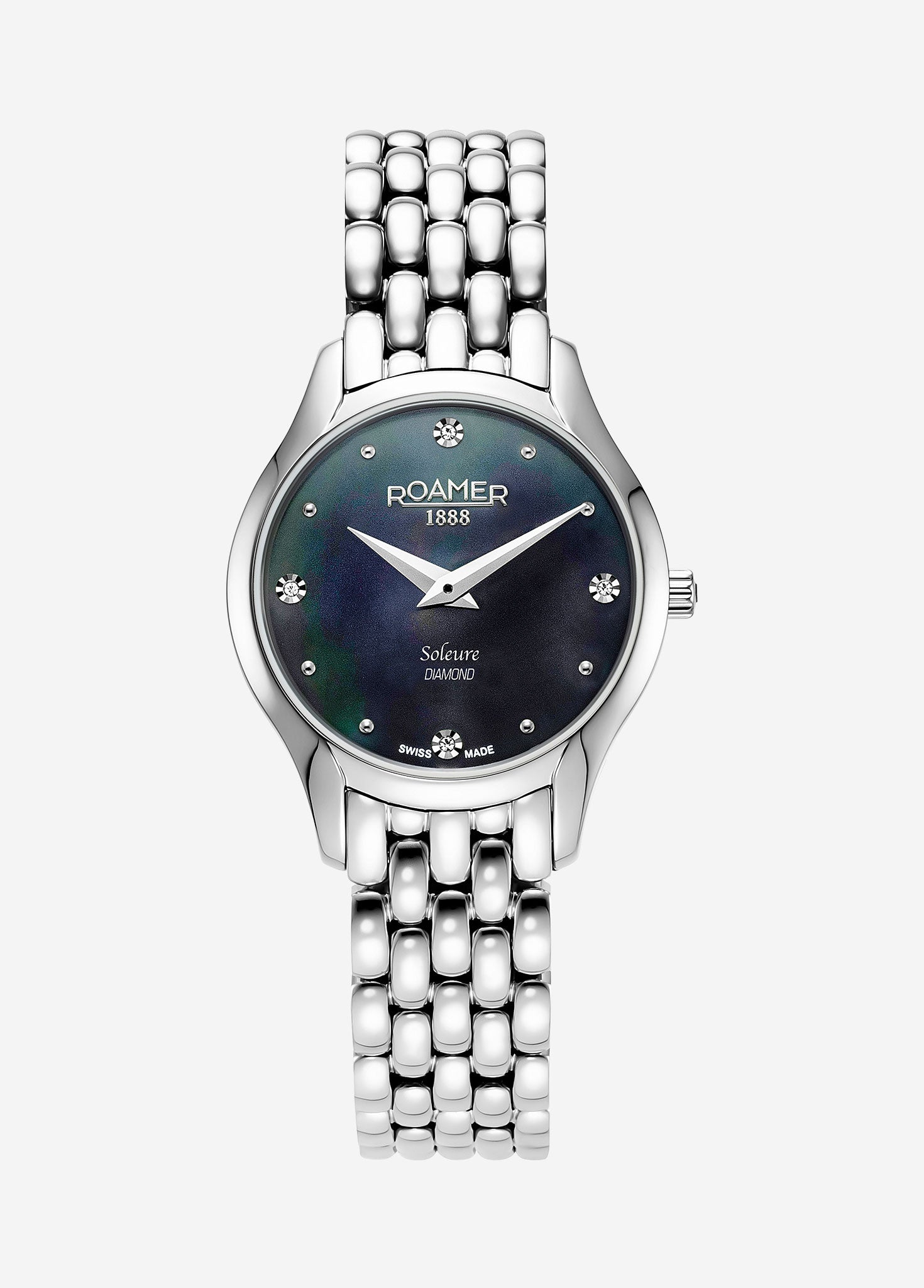 Soleure 30mm Quartz Two-Hand Black Mop Dial  Silver Bracelet Sapphire glass Stainless Steel swiss watch