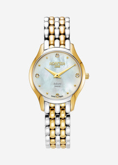 Soleure 30mm Quartz Two-Hand White Mop Dial Gold-Silver Tone Bracelet Sapphire glass Stainless Steel swiss watch