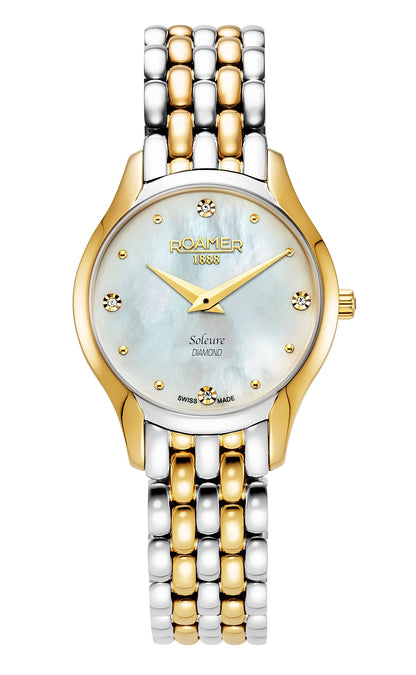 Soleure 30mm Quartz Two-Hand White Mop Dial  Two-Tone Bracelet Sapphire glass Stainless Steel swiss watch