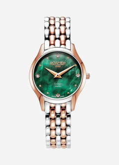 Soleure 30mm Quartz Two-Hand Green Mop Dial Rosegold-Silver Tone Bracelet Sapphire glass Stainless Steel swiss watch