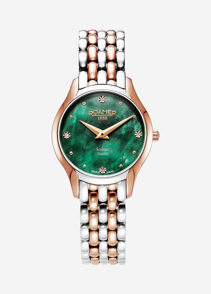 Soleure 30mm Quartz Two-Hand Green Mop Dial  Two-Tone Bracelet Sapphire glass Stainless Steel swiss watch
