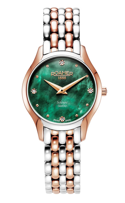 Soleure 30mm Quartz Two-Hand Green Mop Dial  Two-Tone Bracelet Sapphire glass Stainless Steel swiss watch