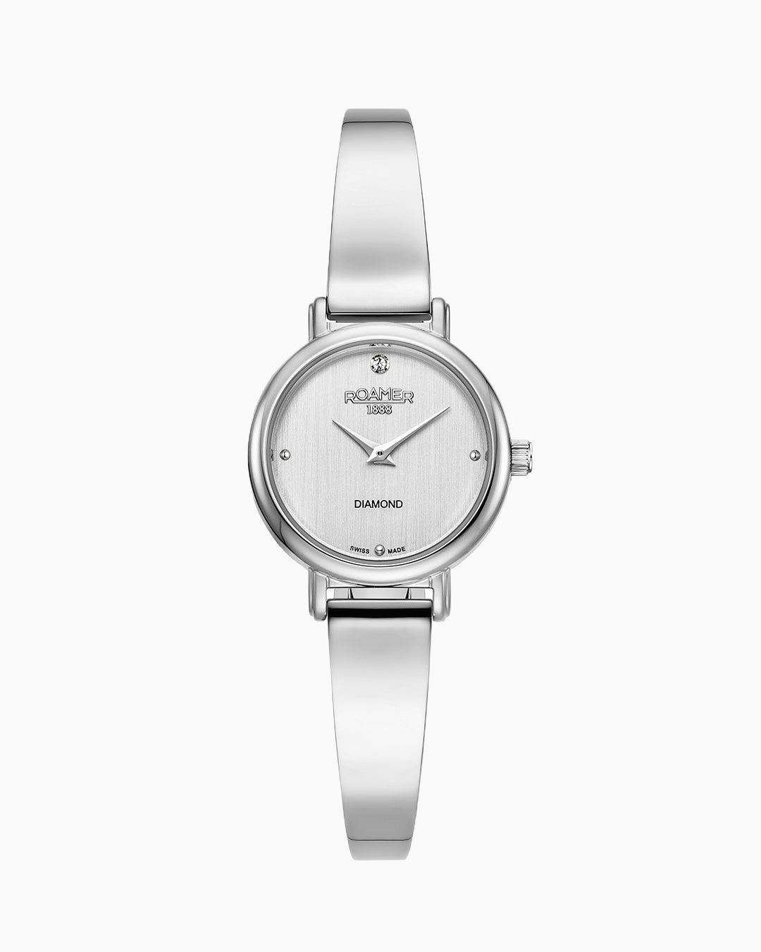 Elegance Diamond Round 25mm Quartz Two Hand Silver Dial Silver Bracelet Sapphire glass Stainless Steel swiss watch