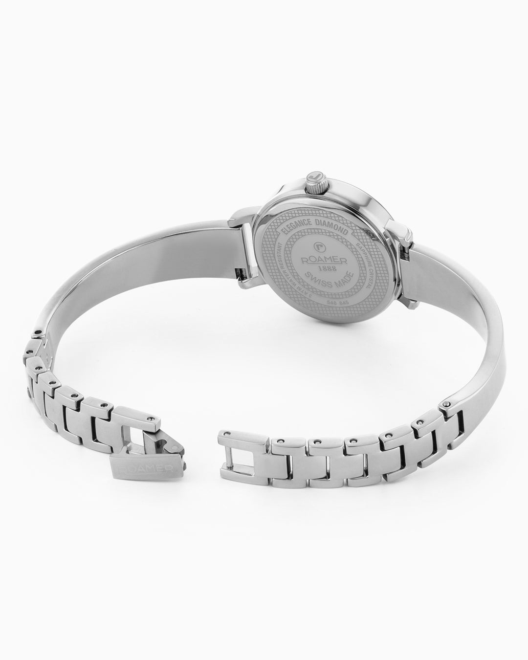 Elegance Diamond Round 25mm Quartz Two Hand Silver Dial Silver Bracelet Sapphire glass Stainless Steel swiss watch