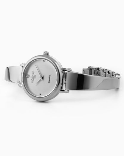 Elegance Diamond Round 25mm Quartz Two Hand Silver Dial Silver Bracelet Sapphire glass Stainless Steel swiss watch