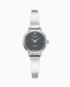 Elegance Diamond Round 25mm Quartz Two Hand Black Dial Silver Bracelet Sapphire glass Stainless Steel swiss watch
