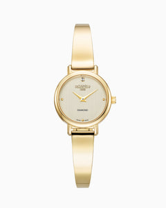 Elegance Diamond Round 25mm Quartz Two Hand Champagne Dial Golden Bracelet Sapphire glass Stainless Steel swiss watch